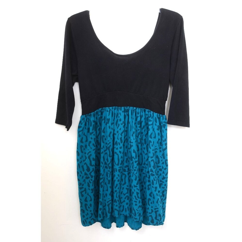 Torrid Blue Cheetah Scoop Neck Fit &‎ Flare Skater Dress Goth Whimsigoth Size 1